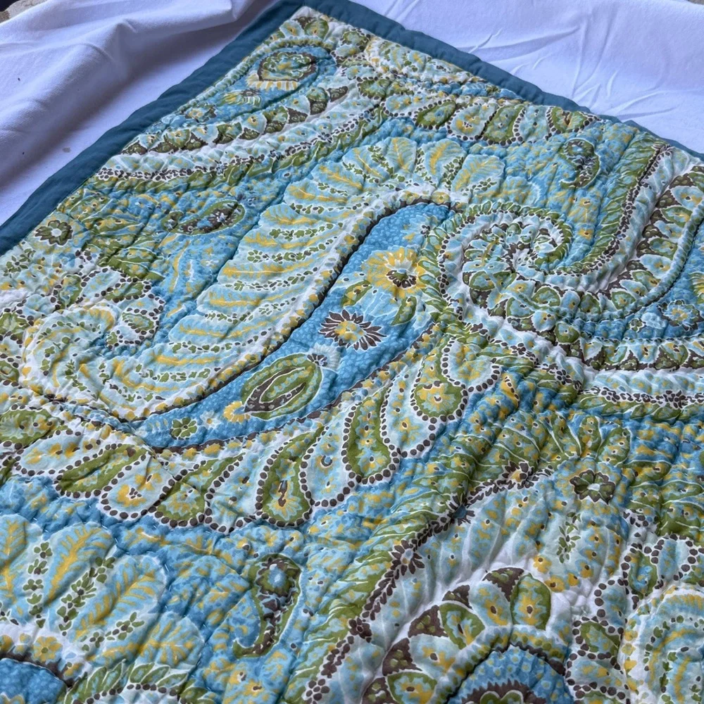 Pottery Barn Shams 2 set‎ Rosalie Paisley Euro covers  quilted greens turquoise